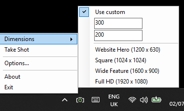 Choosing screenshot dimensions in ScreenShooter